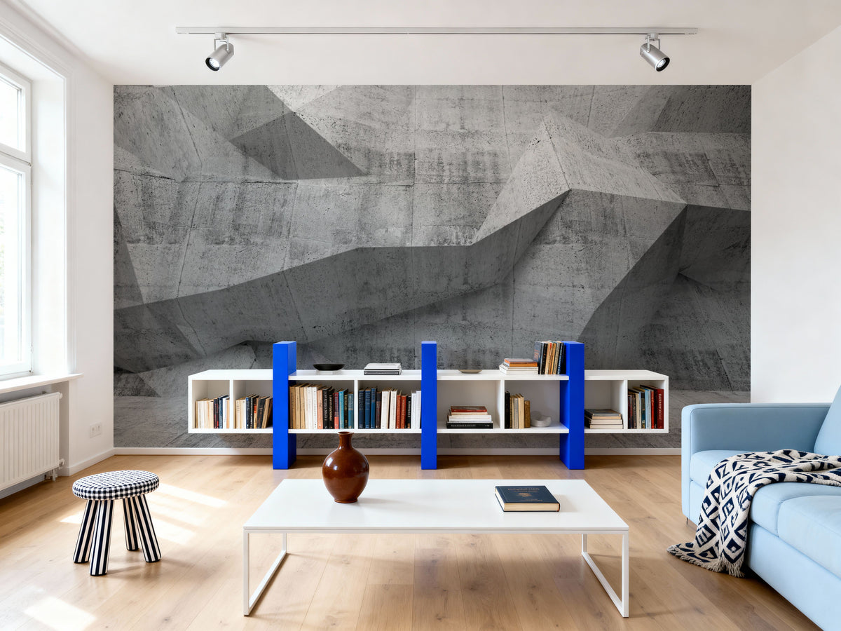 Concrete Shapes Gray Mural Wallpaper - room preview 06