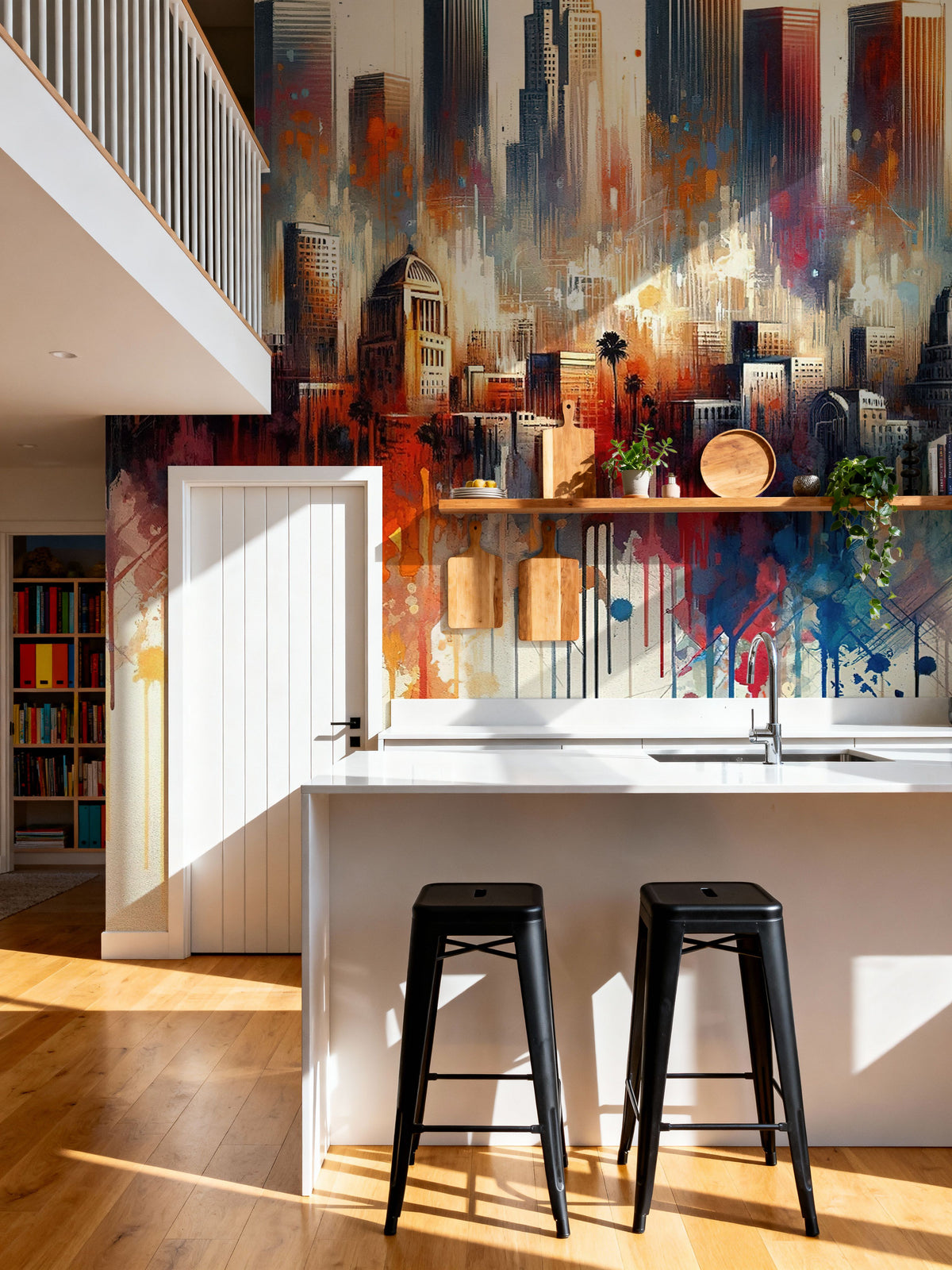 Watercolor Skyline II Mural Wallpaper - room preview 06
