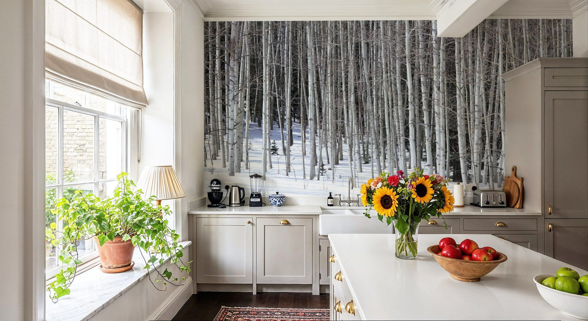 Winter Birch Stillness Mural Wallpaper - room preview 06