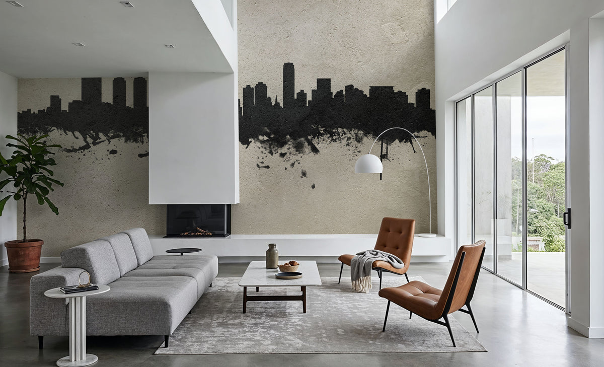 Jersey City New York Skyline Concrete Mural Wallpaper - room preview 06