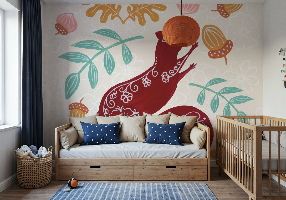 Gathering Acorns Mural Wallpaper - room preview 06