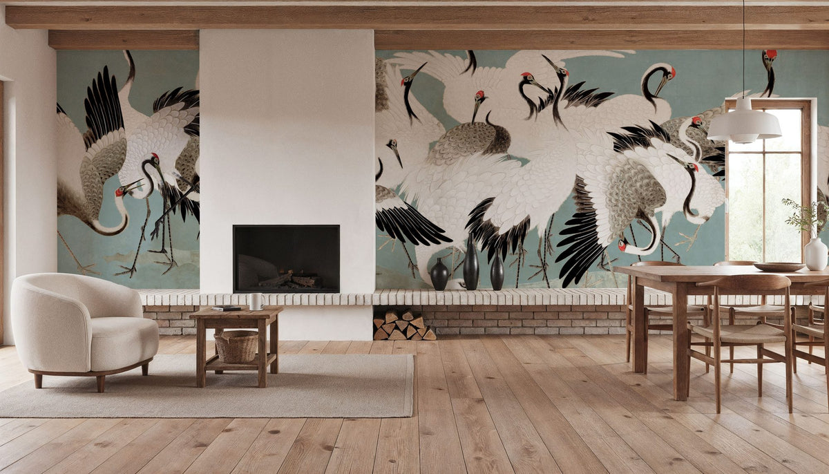 Japanese Flock of Cranes, Calm Ocean Mural Wallpaper - room preview 06
