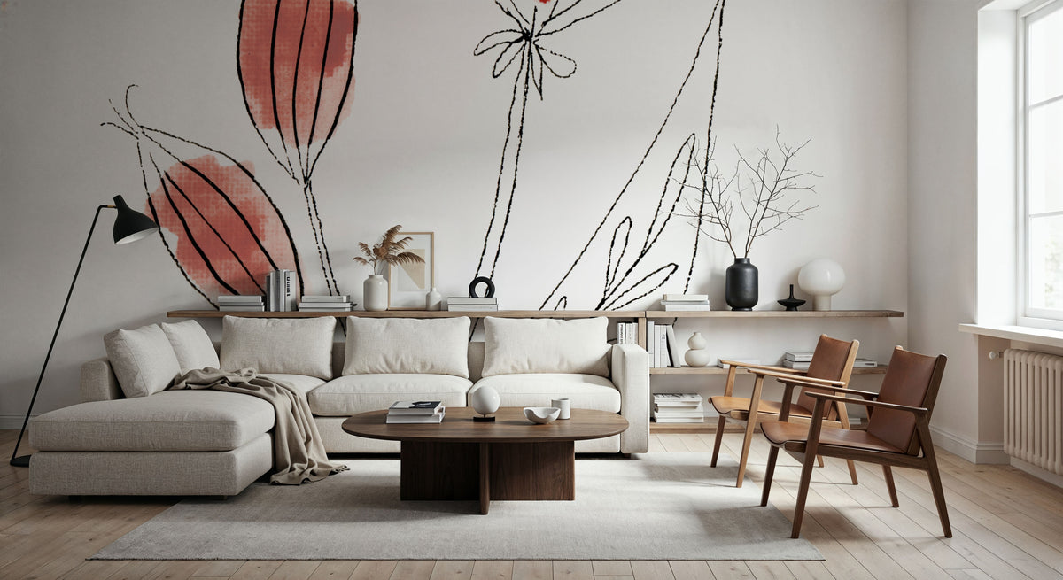 Line Flower I Mural Wallpaper - room preview 06