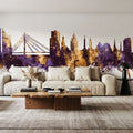 Riga Latvia Skyline Purple & Gold Mural Wallpaper - room preview 06
