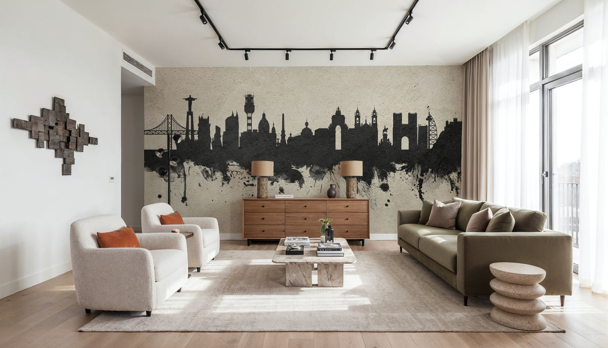 Lisbon Portugal Skyline Concrete Mural Wallpaper - room preview 06