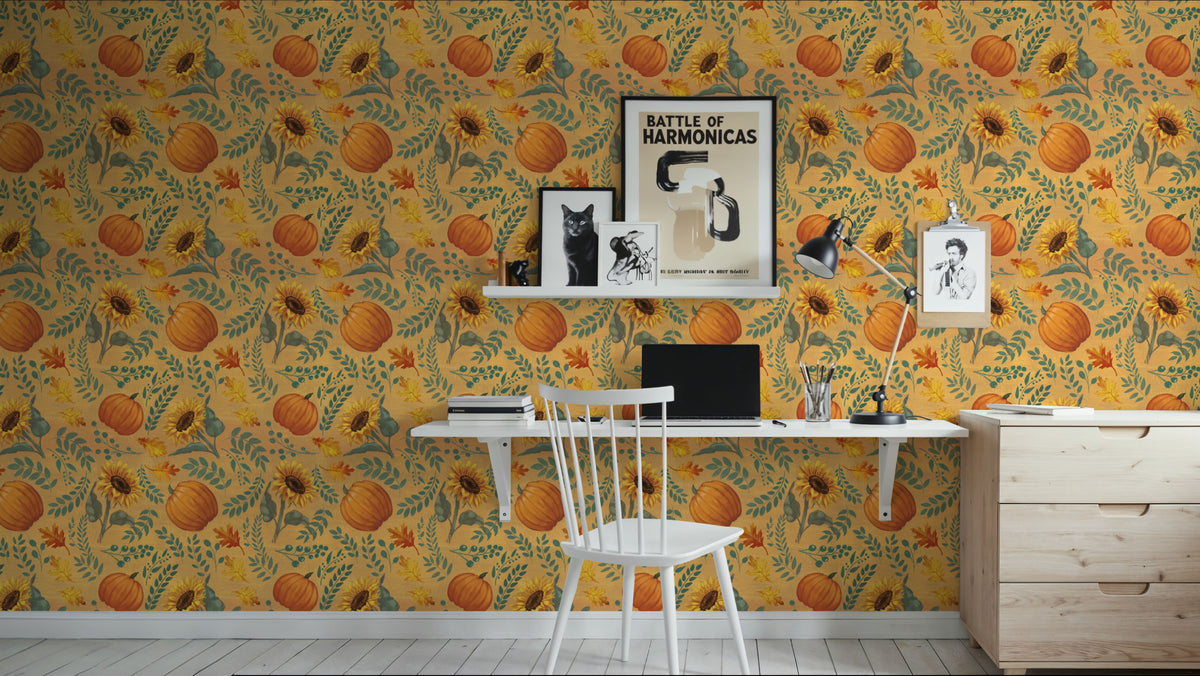 Pumpkin Harvest Yellow Mural Wallpaper - room preview 06