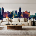 Stoke-on-Trent Skyline Blue & Bronze Mural Wallpaper - room preview 06