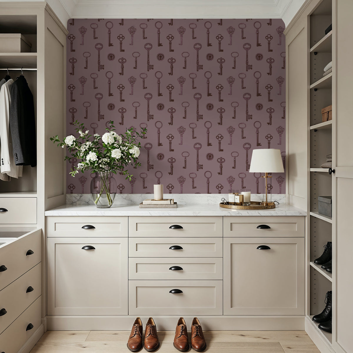 Antique Keys, Rose Mural Wallpaper - room preview 06