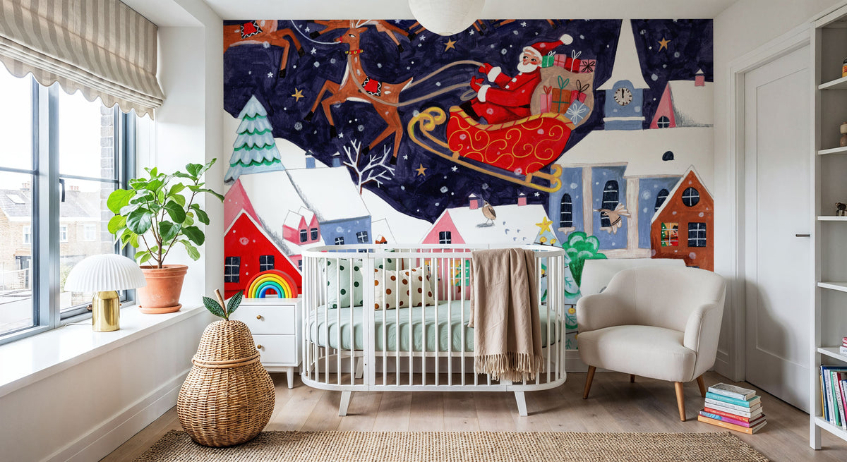Santa and His Reindeers Mural Wallpaper - room preview 06