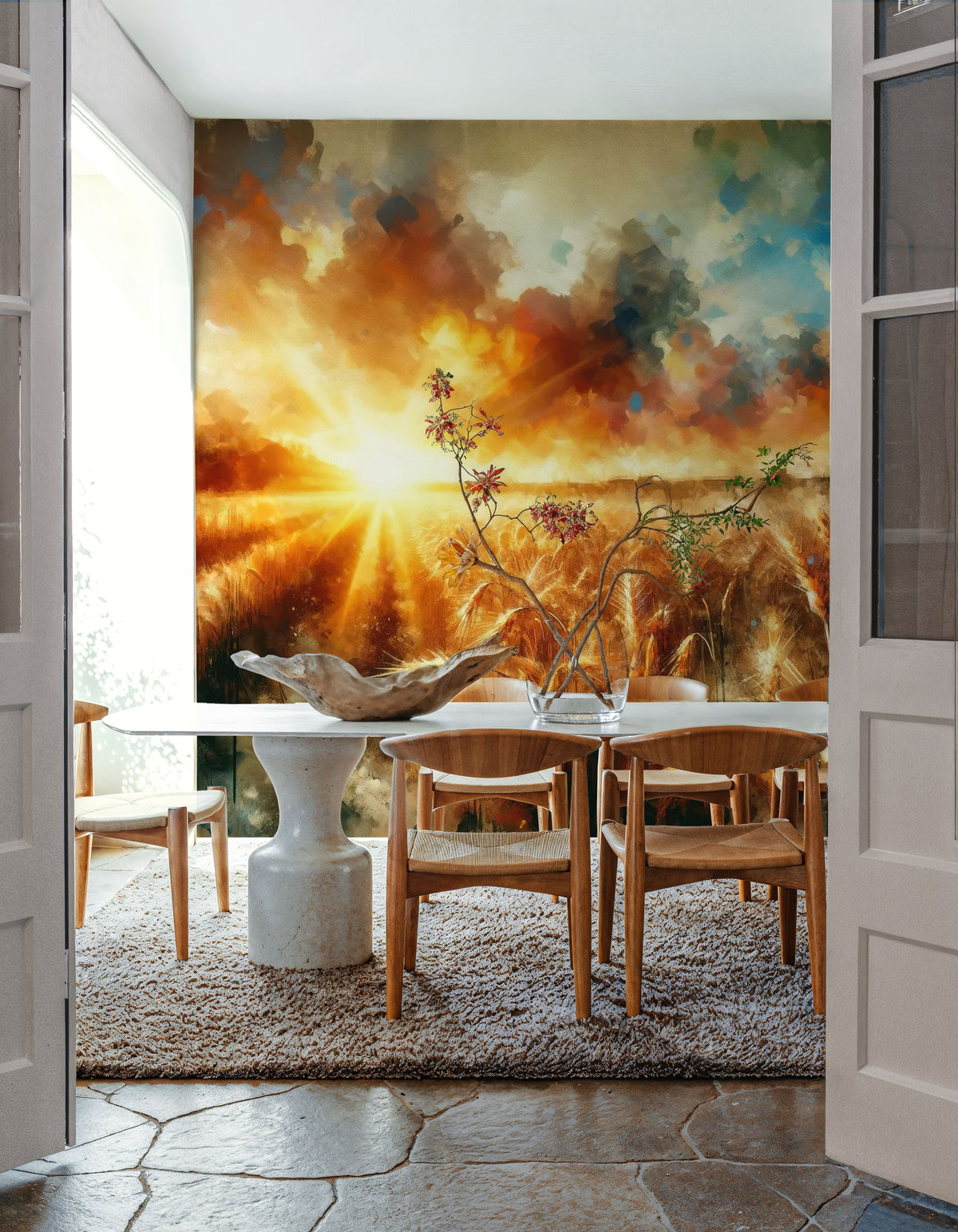 Wheat Field At Sunset with Warm Hues Mural Wallpaper - room preview 06
