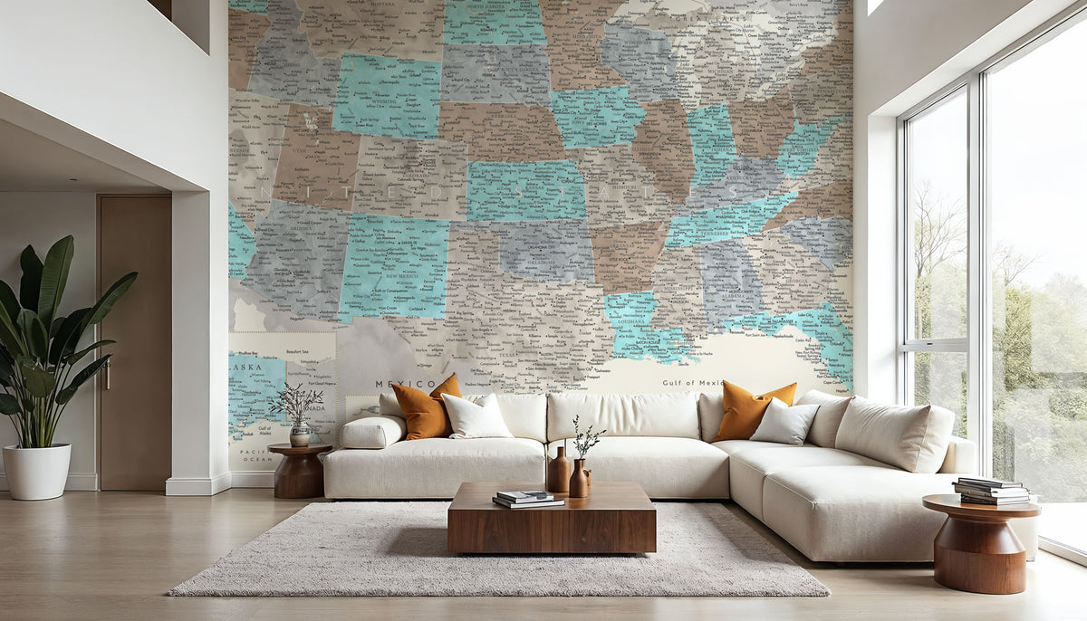 US Map Detailed - Romy Mural Wallpaper - room preview 06