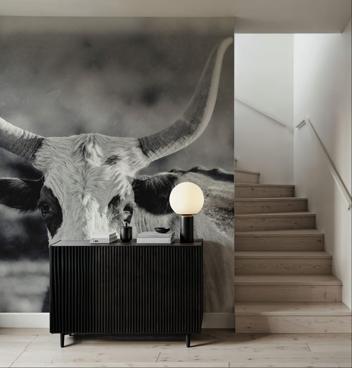 High Desert Herd BW Mural Wallpaper - room preview 06