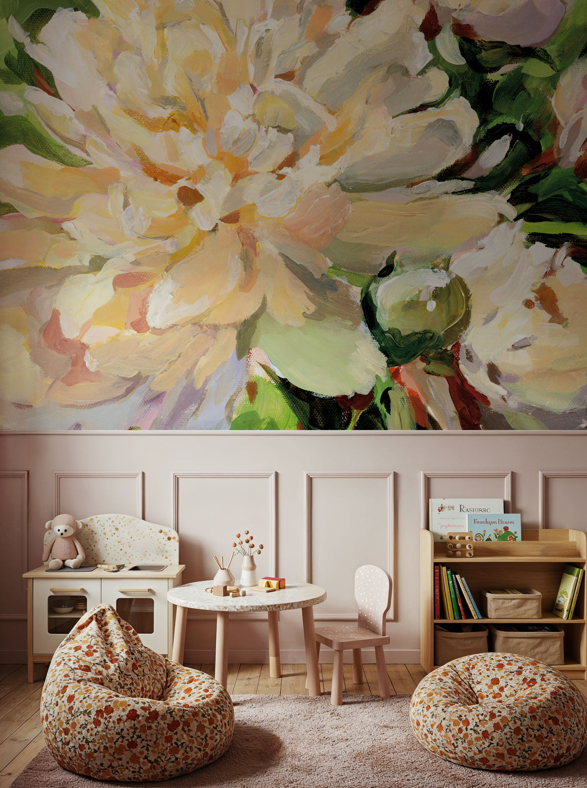 White Peony Mural Wallpaper - room preview 06