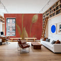 White Tulips on Red Mural Wallpaper - room preview 06