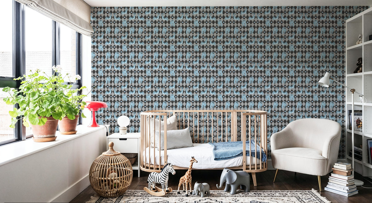 Harlequin Kittens, Baby Blue Mural Wallpaper - room preview 06