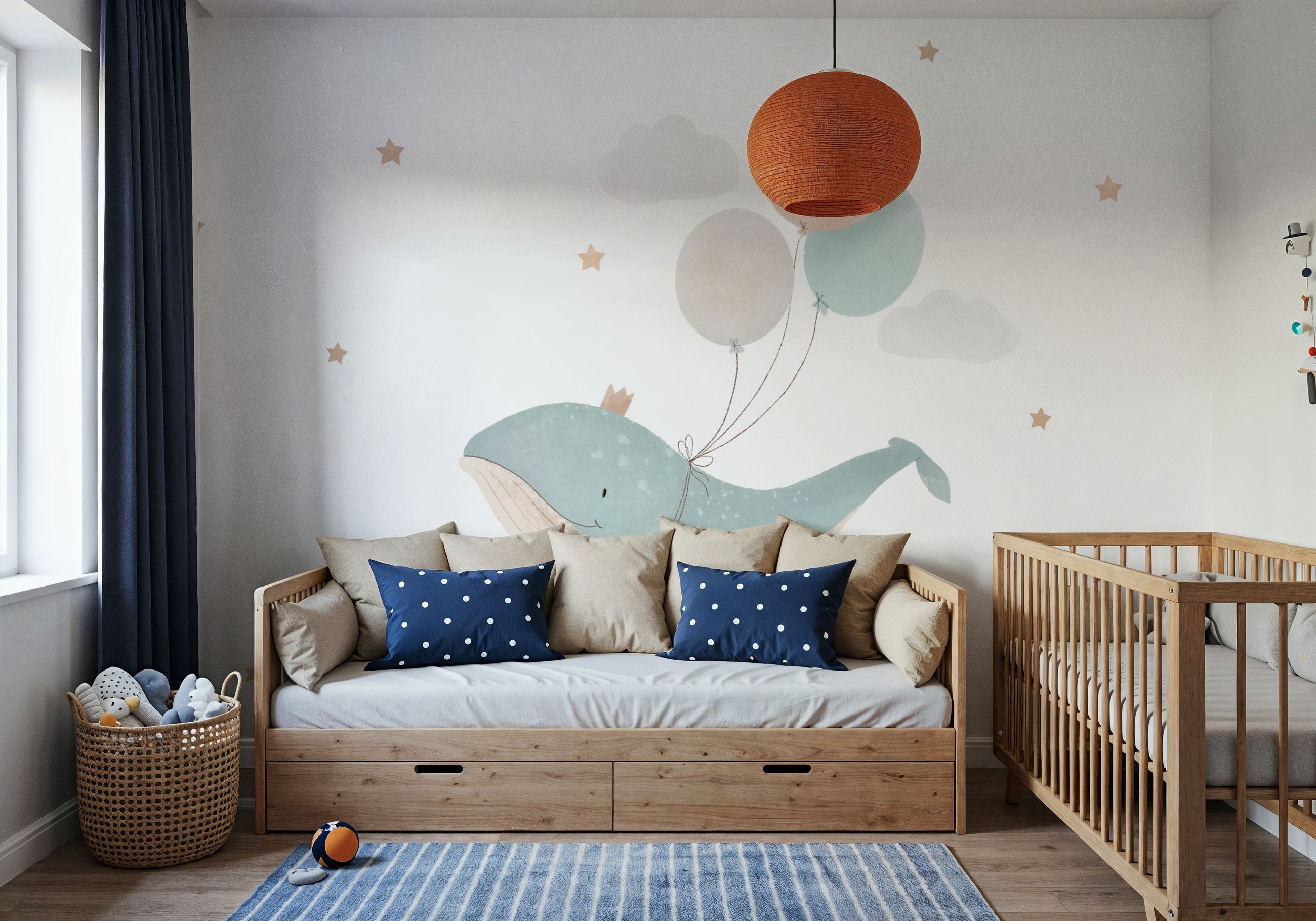Flying Whale & Air Balloons Mural Wallpaper