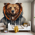Watercolor Cartoon Grizzly Bear in a Hoodie Mural Wallpaper - room preview 06