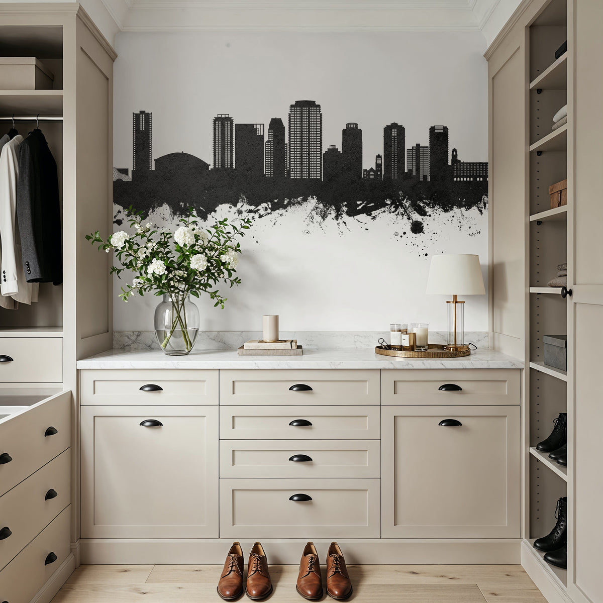 St Petersburg Florida Skyline Black & White Mural Wallpaper - room preview 06