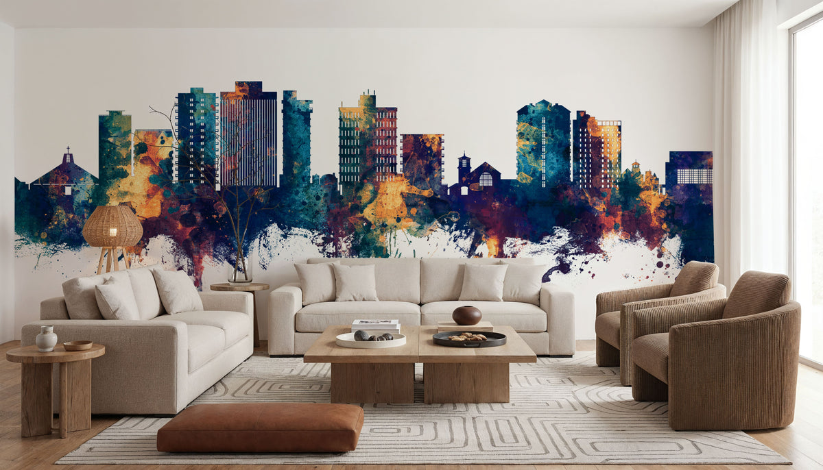 San Mateo California Skyline Blue & Bronze Mural Wallpaper - room preview 06