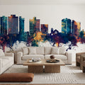 San Mateo California Skyline Blue & Bronze Mural Wallpaper - room preview 06