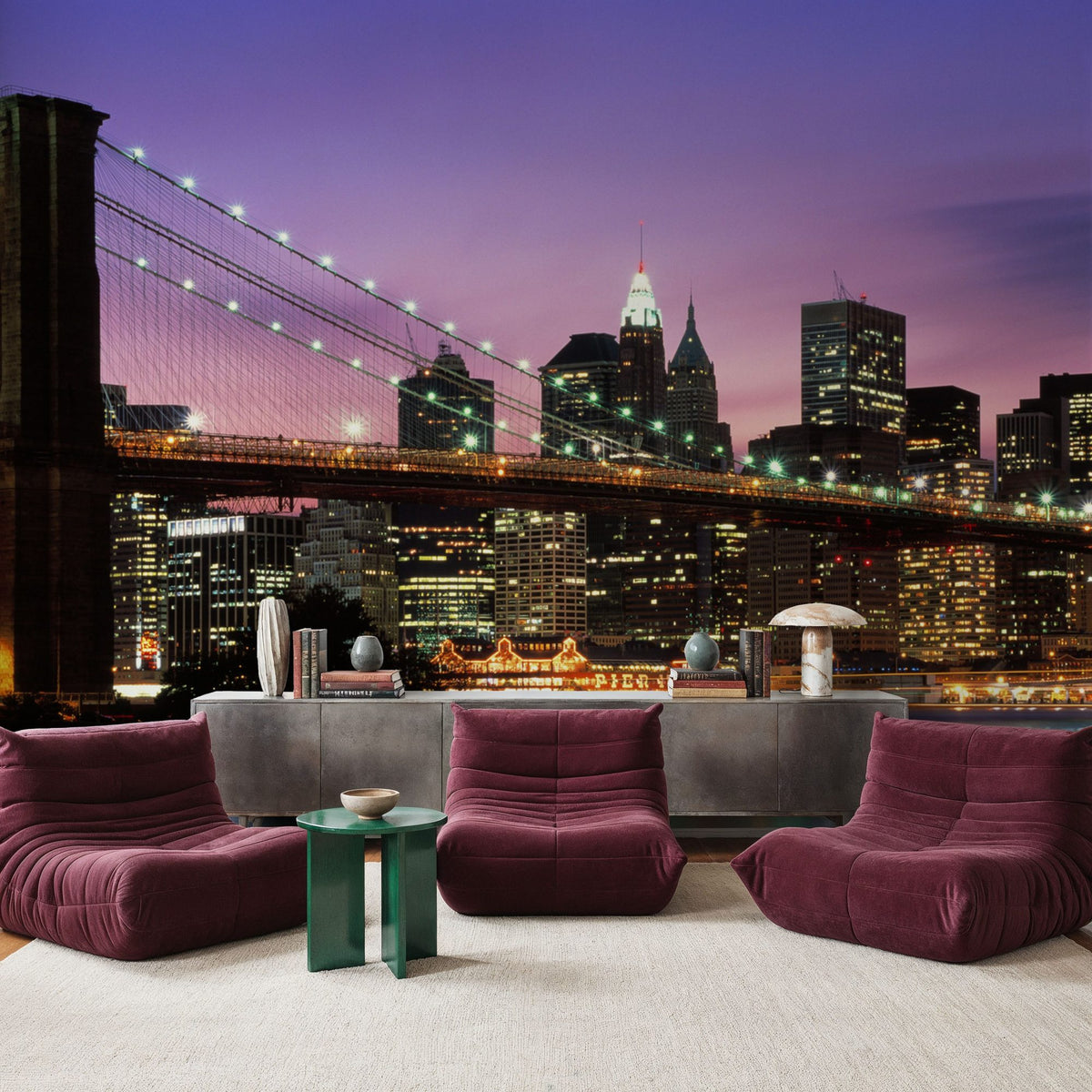Brooklyn Bridge Twilight Mural Wallpaper - room preview 06