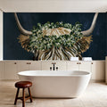 Harvest Cow Sage Texture Dark Mural Wallpaper - room preview 06
