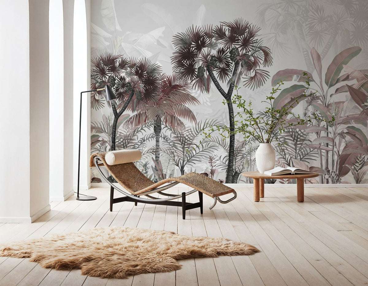 Tropical Forest Strolls Light Blue Mural Wallpaper - room preview 06