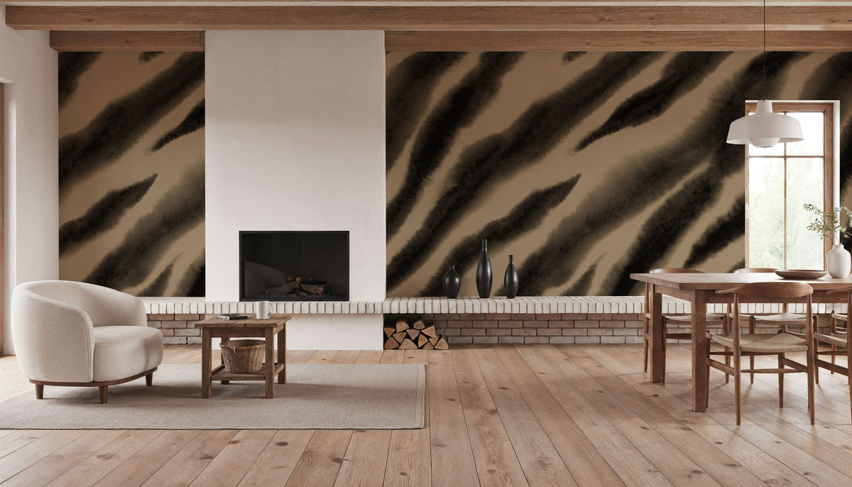 Watercolor Tiger Stripes, Mocha Mural Wallpaper - room preview 06