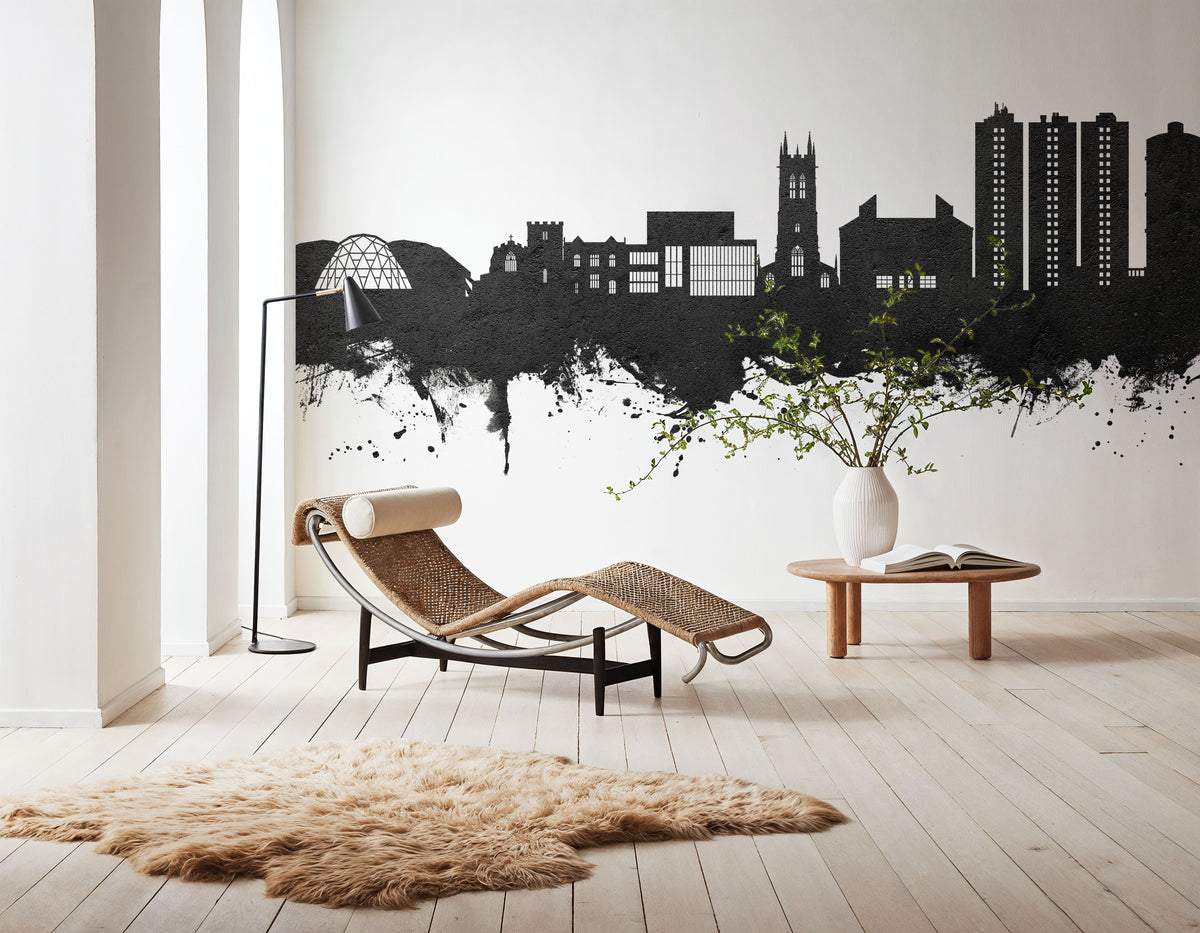 Scunthorpe England Skyline Black & White Mural Wallpaper - room preview 06