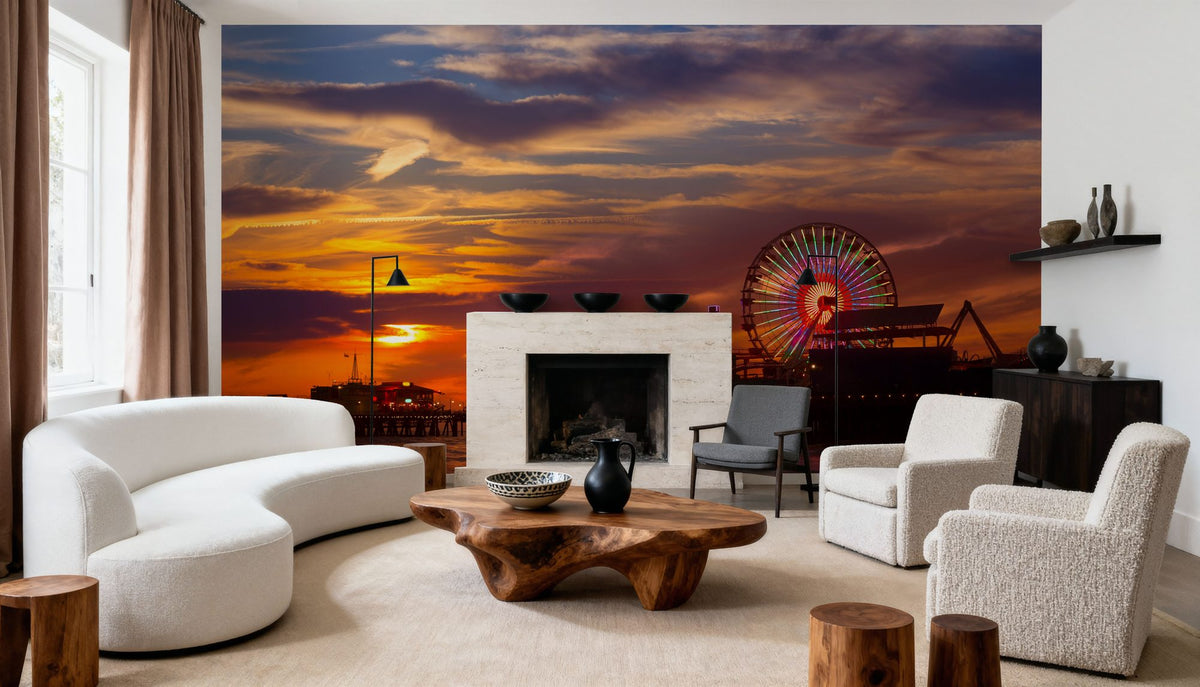 Santa Monica Pier Sunset Orange Mural Wallpaper - room preview 06
