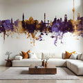 Stuttgart Germany Skyline Purple & Gold Mural Wallpaper - room preview 06