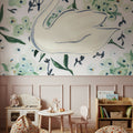 Green Hydrangea Swan Mural Wallpaper - room preview 06