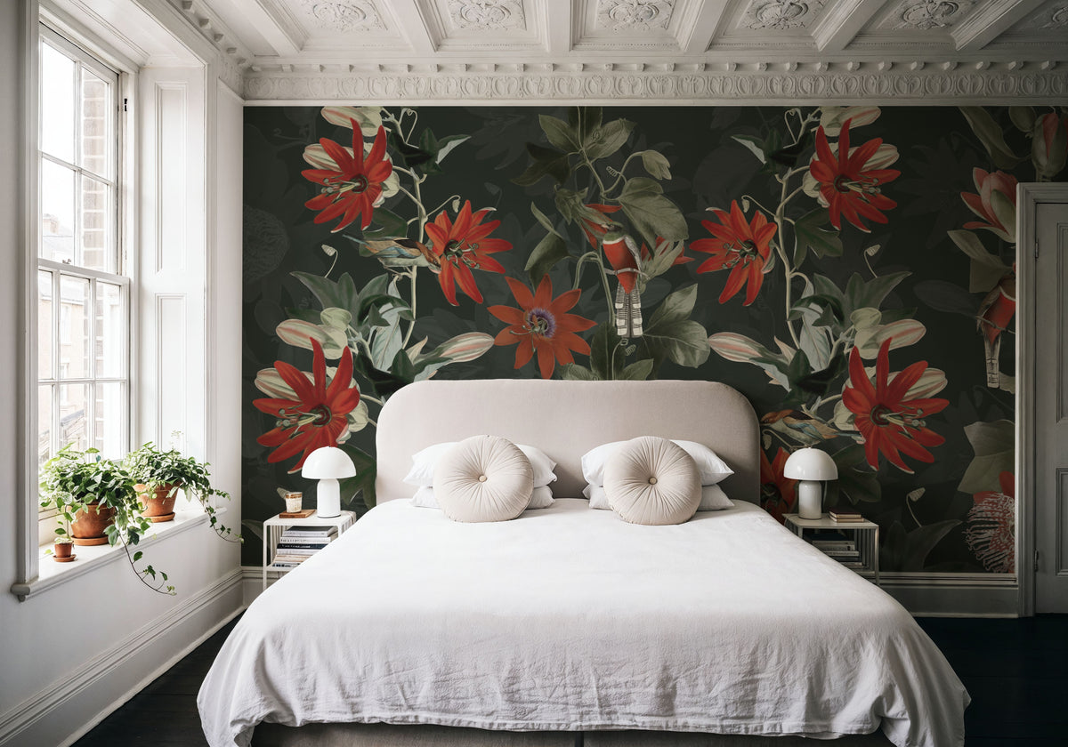 Contemporary Clematis Mural Wallpaper - Neutral Tone - room preview 06
