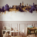 New Bern North Carolina Skyline Purple & Gold Mural Wallpaper - room preview 06