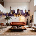Kinshasa Skyline Purple & Gold Mural Wallpaper - room preview 06