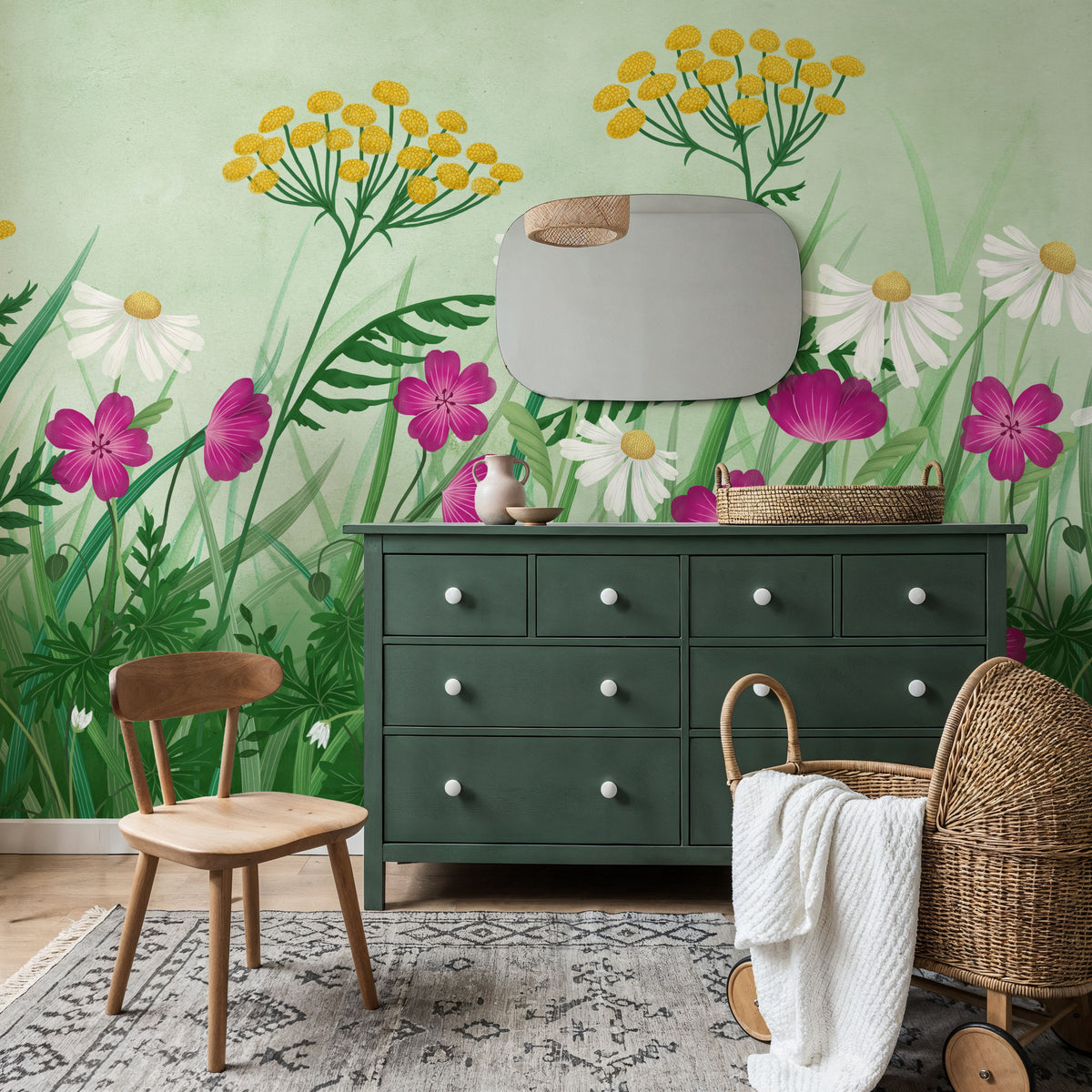 Geranium Meadow, Green Mural Wallpaper - room preview 06