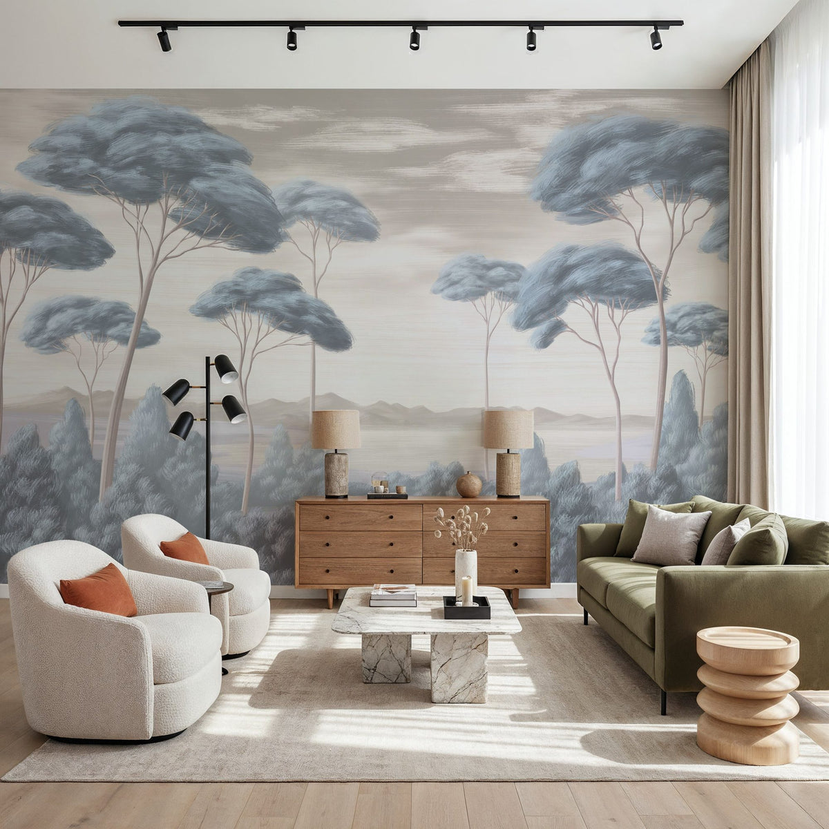 Verdant Horizon, Glacier Blue Mural Wallpaper - room preview 06