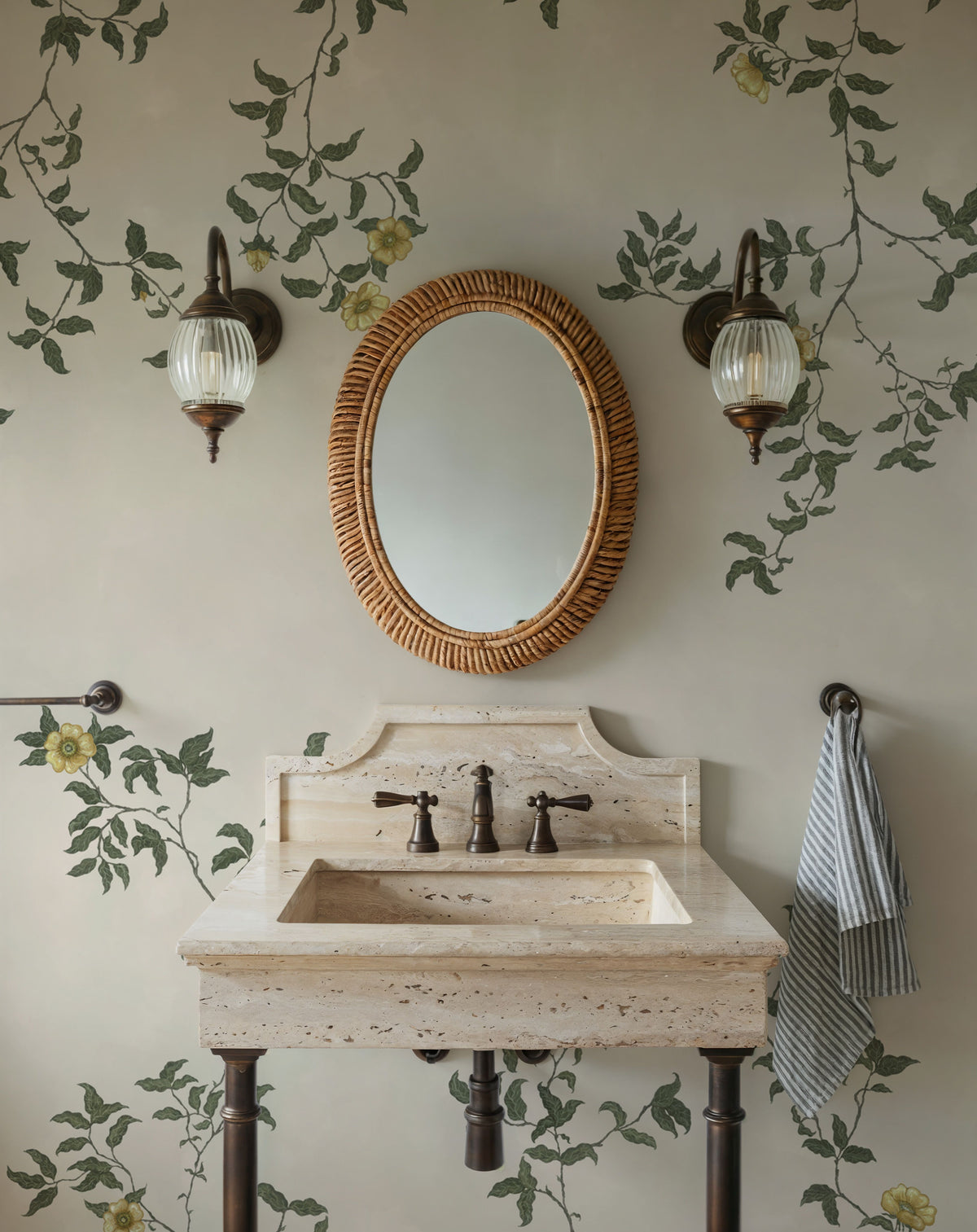 Rambling Rose, Mustard on Cream Mural Wallpaper - room preview 06