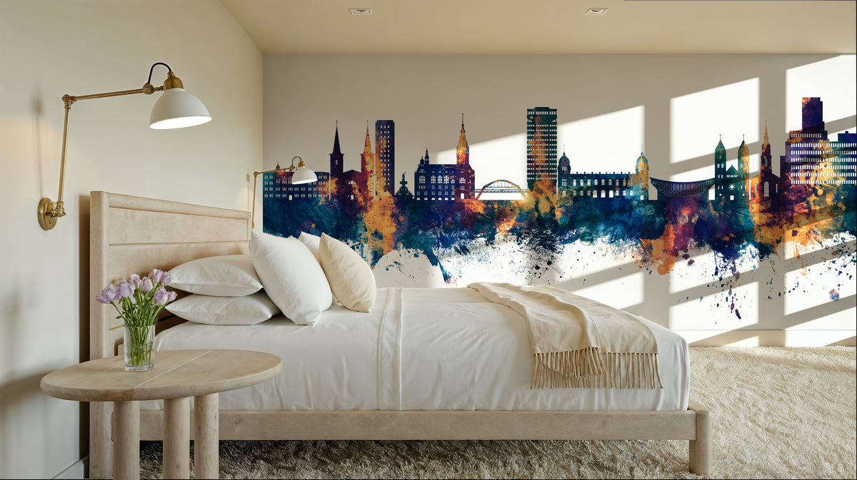 Wuppertal Germany Skyline Blue & Bronze Mural Wallpaper - room preview 06