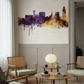 Lincoln Nebraska Skyline Purple & Gold Mural Wallpaper - room preview 06