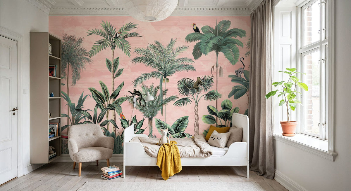 Jungle Delight, Peach Mural Wallpaper - room preview 06
