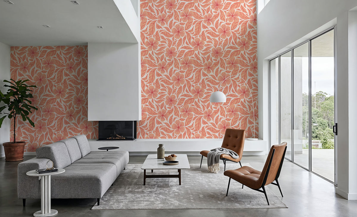 Dance of Flowers, Peach Fuzz Mural Wallpaper - room preview 06
