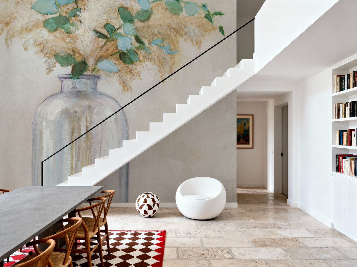 Pampas and Eucalyptus Bouquet Mural Wallpaper - room preview 06