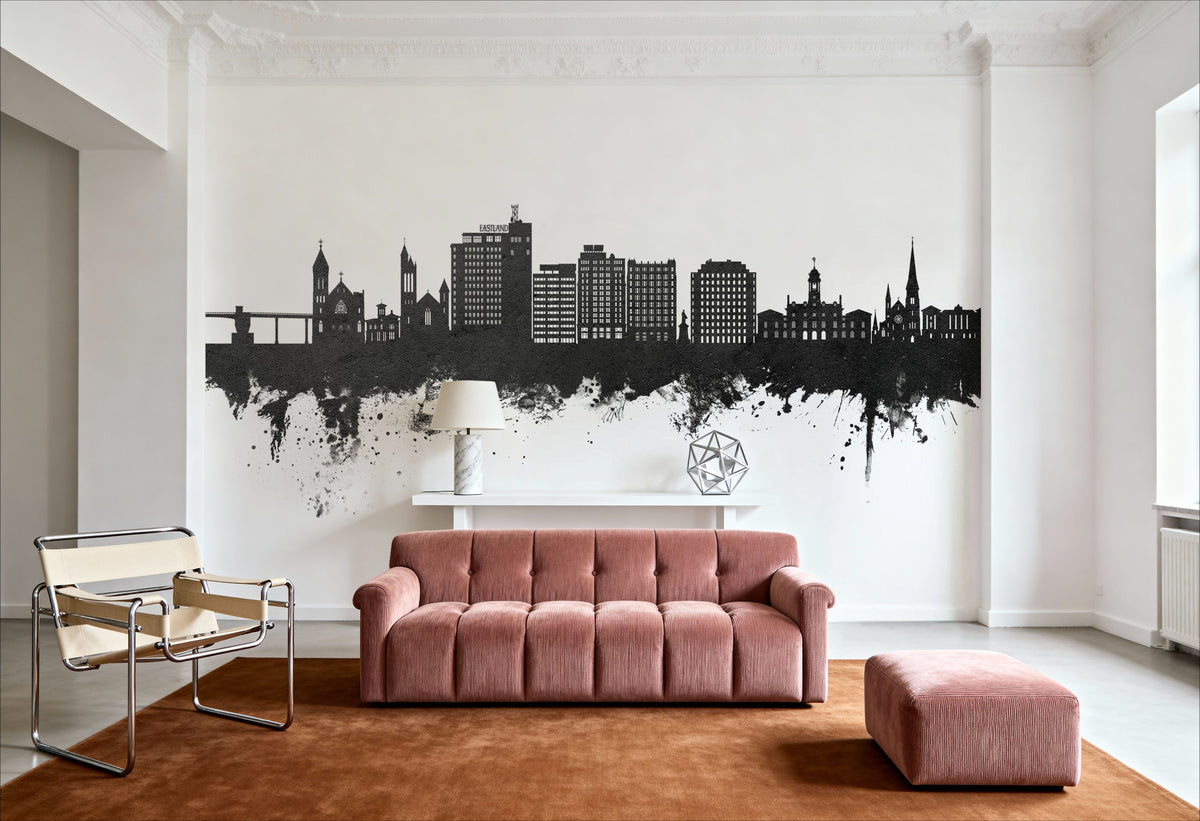 Portland Maine Skyline Black & White Mural Wallpaper - room preview 06