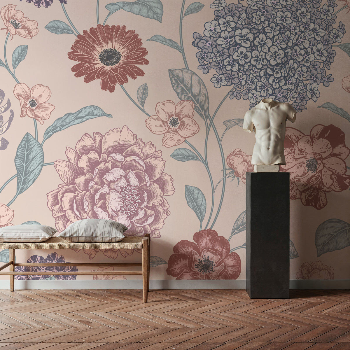 Victorian Flowers Mural Wallpaper - room preview 06