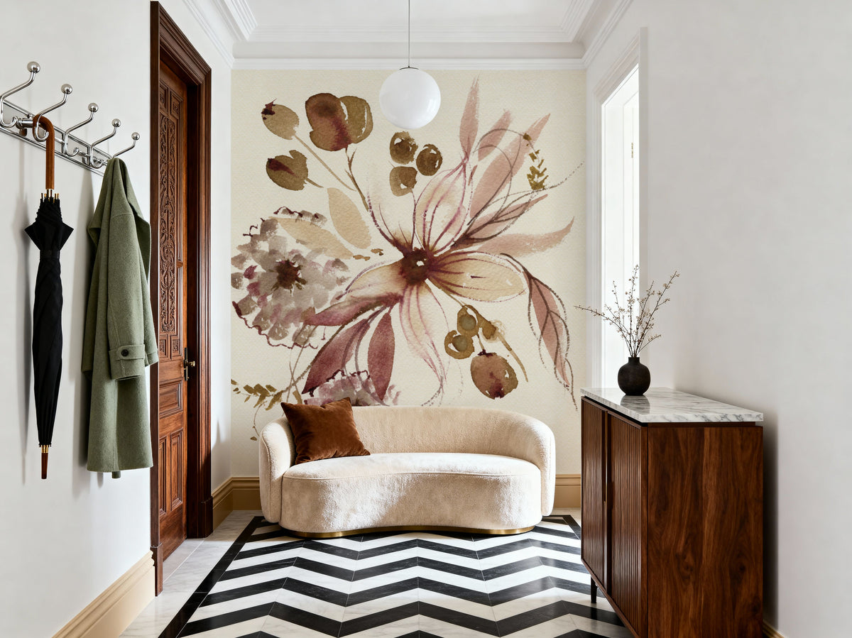 Sepia Floral Mural Wallpaper - room preview 06