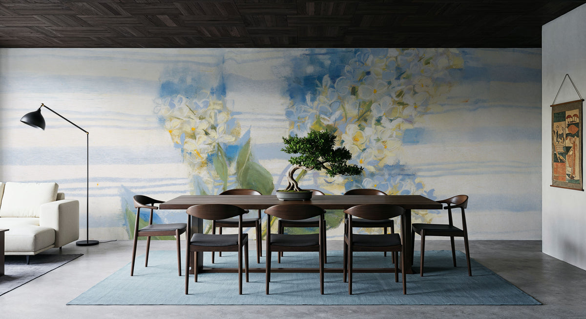 Lilac on Blue Stripe Mural Wallpaper - room preview 06