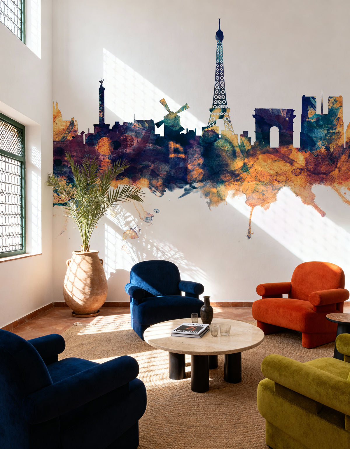 Paris Skyline Blue & Bronze Mural Wallpaper - room preview 06