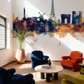 Paris Skyline Blue & Bronze Mural Wallpaper - room preview 06