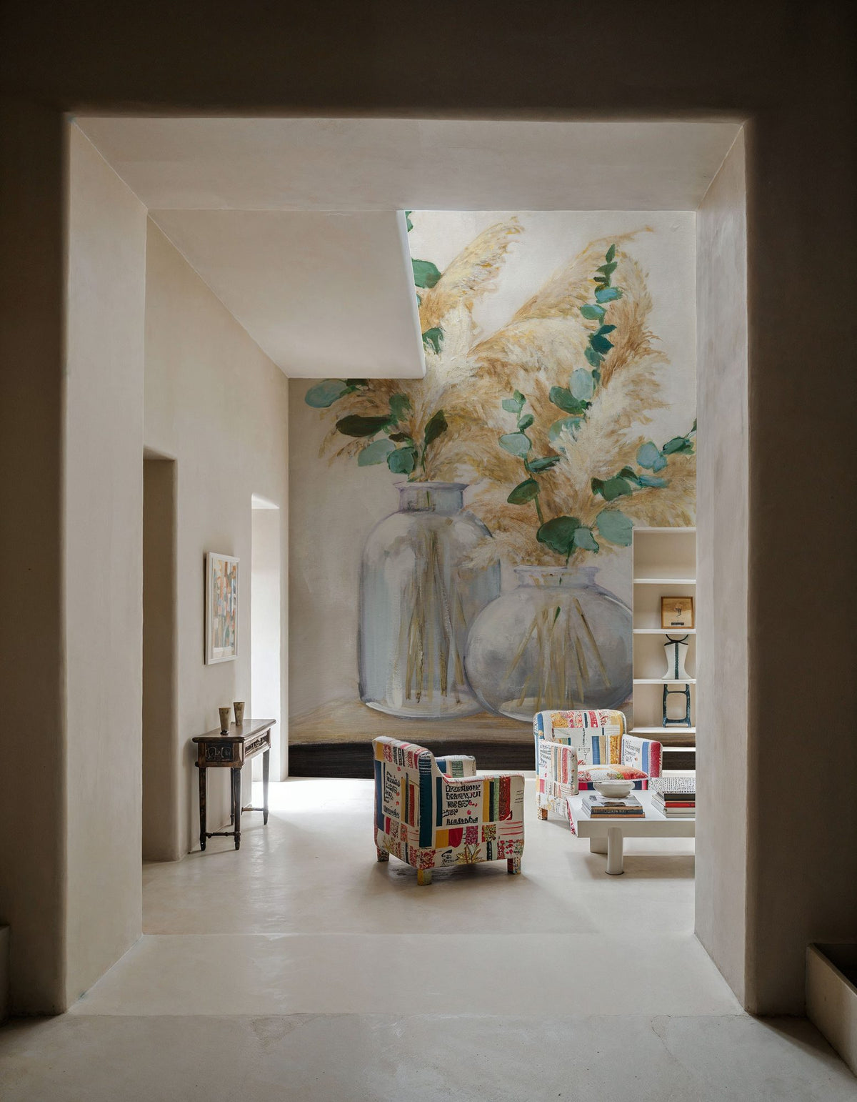 Pampas and Eucalyptus Bouquets Mural Wallpaper - room preview 06